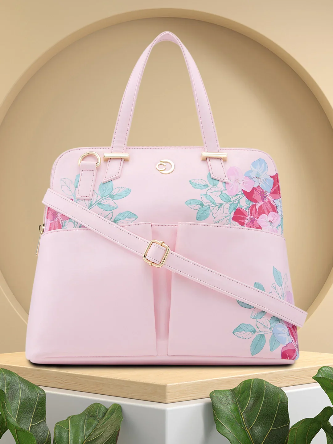 Caprese Shanaya Medium Printed Pink Satchel Bag - Image 2