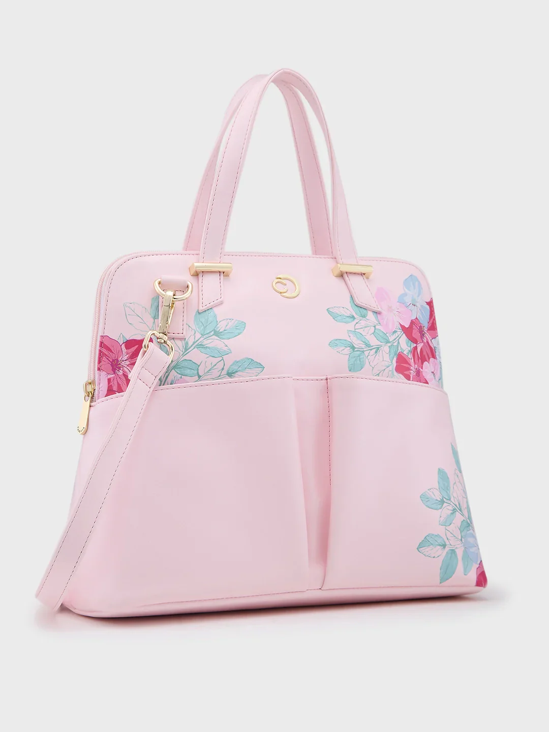 Caprese Shanaya Medium Printed Pink Satchel Bag - Image 4