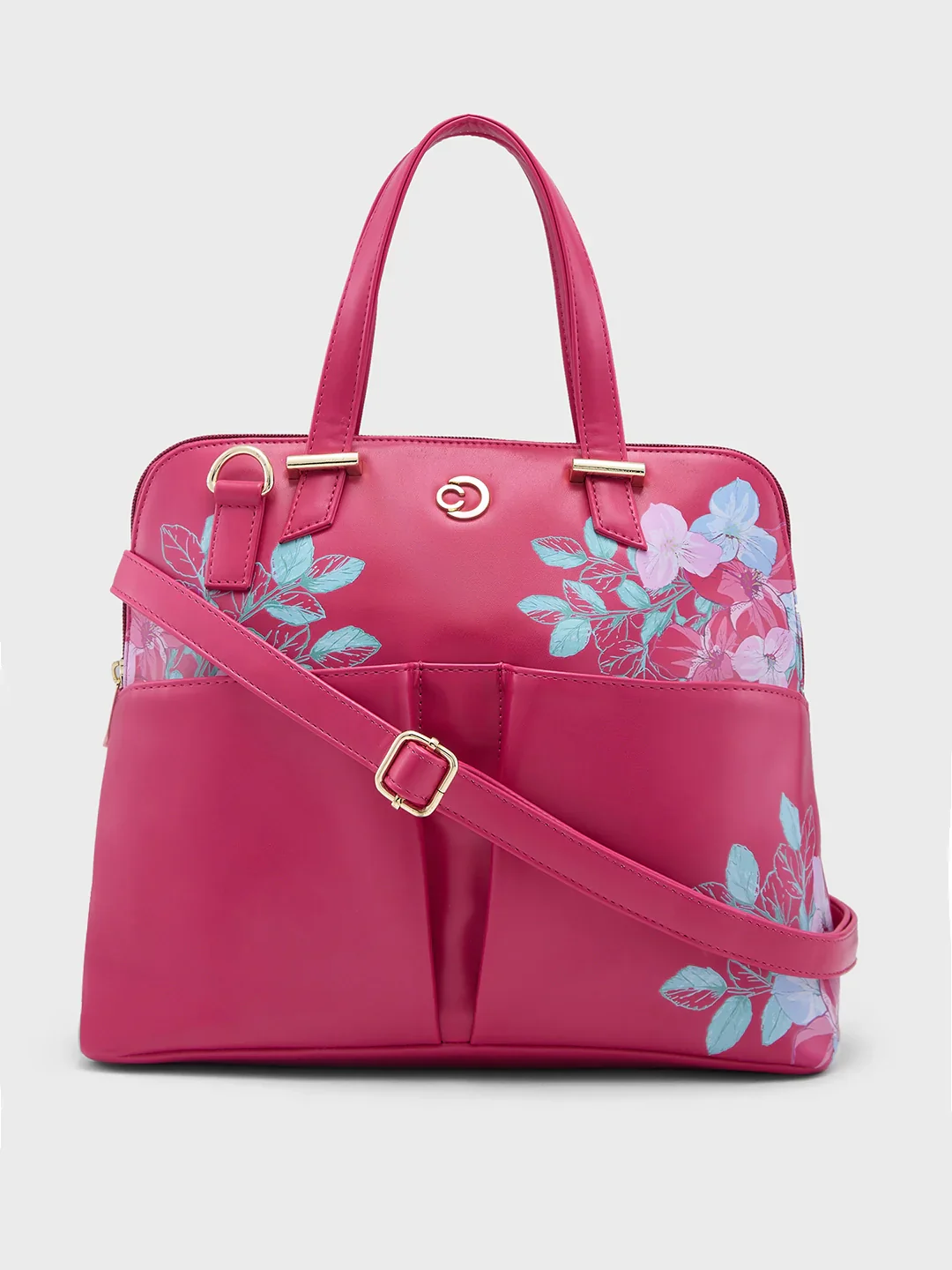 Caprese Shanaya Printed Medium Burgundy Satchel Bag - Image 14