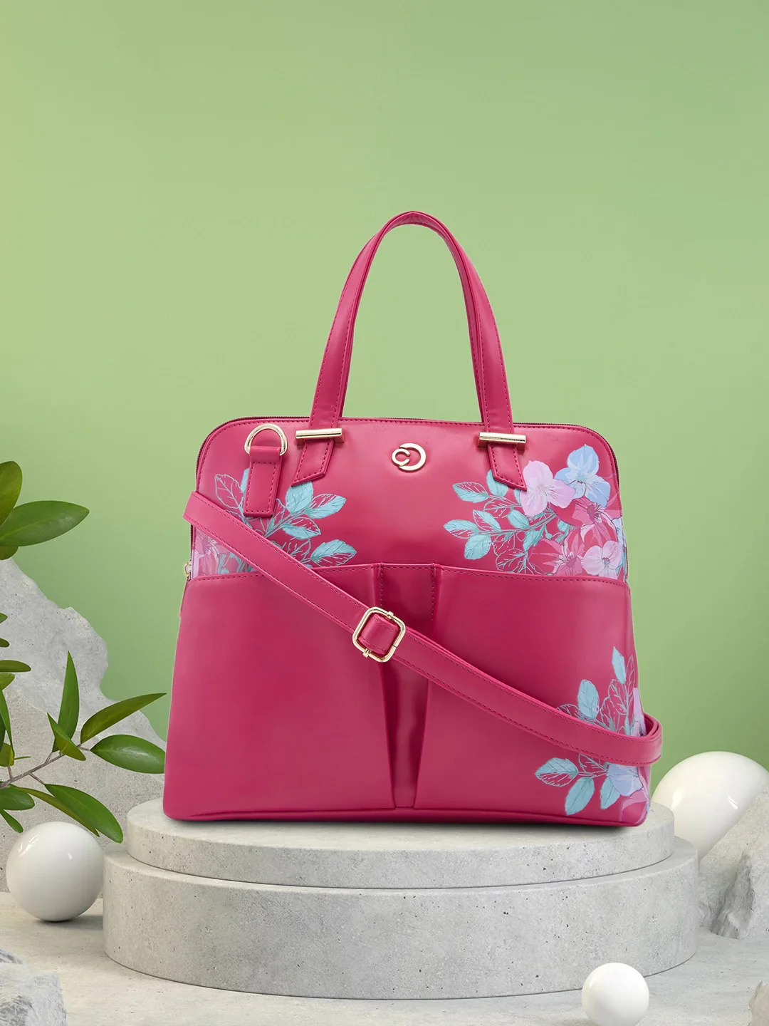 Caprese Shanaya Printed Medium Burgundy Satchel Bag - Image 2