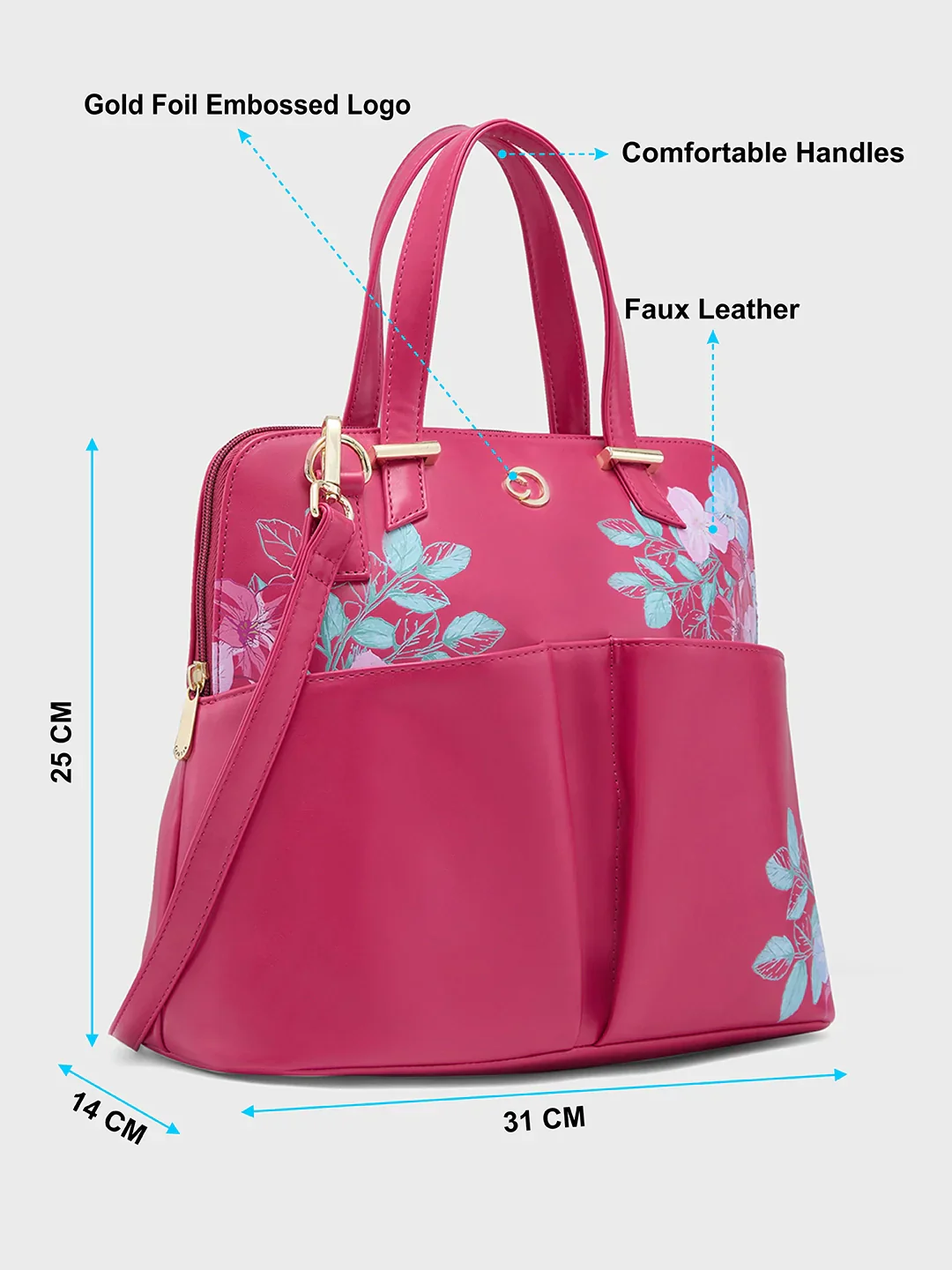 Caprese Shanaya Printed Medium Burgundy Satchel Bag - Image 6