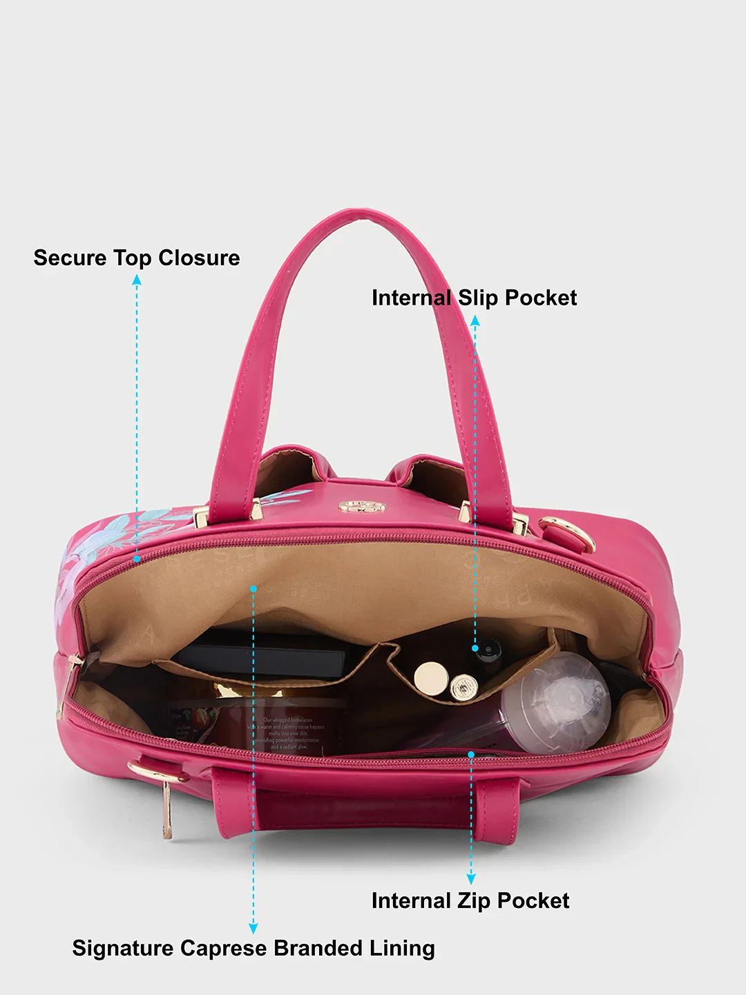 Caprese Shanaya Printed Medium Burgundy Satchel Bag - Image 7
