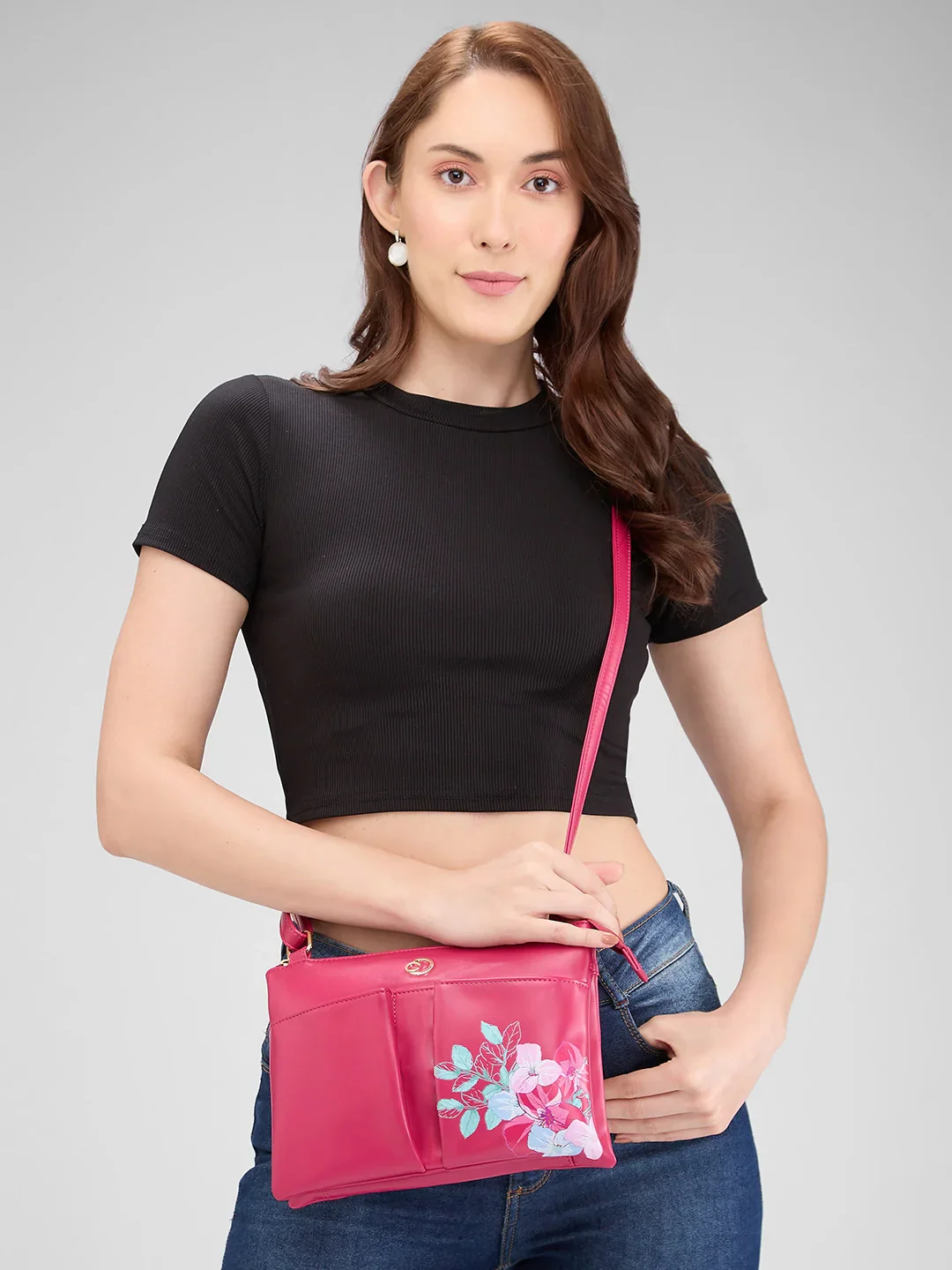 Caprese Shanaya Medium Burgundy Sling Bag - Image 12