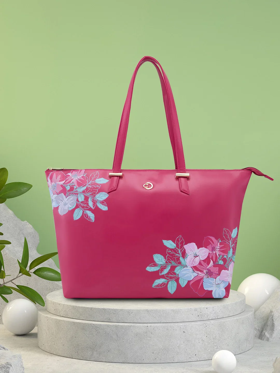 Caprese Shanaya Printed Large Burgundy Tote Bag - Image 2
