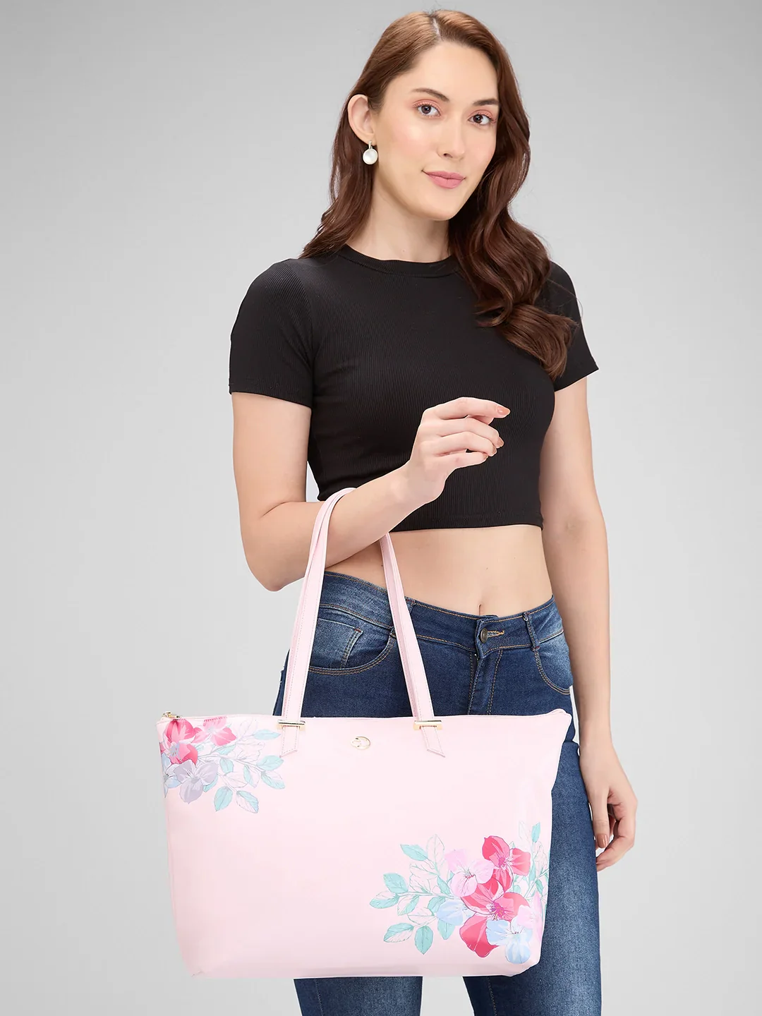 Caprese Shanaya Large Printed Pink Tote Bag - Image 12