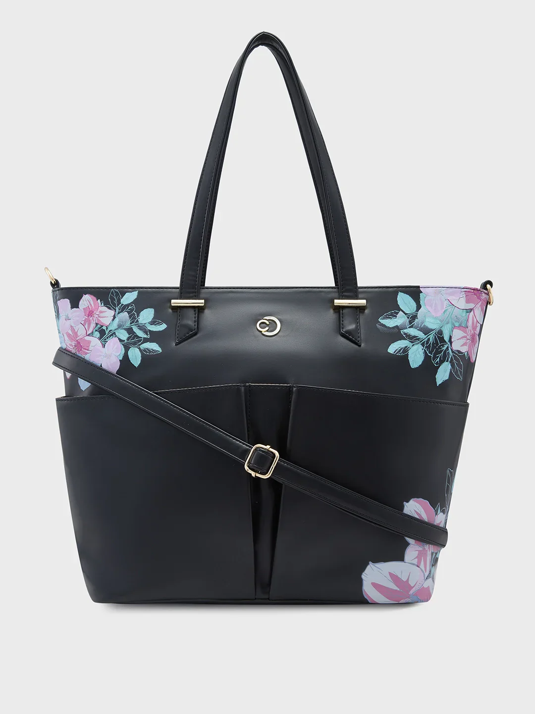 Caprese Shanaya Medium Printed Black Tote Bag - Image 14