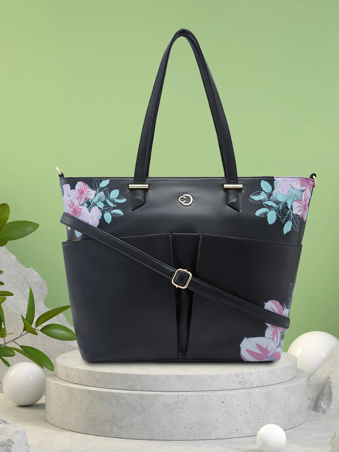 Caprese Shanaya Medium Printed Black Tote Bag - Image 2