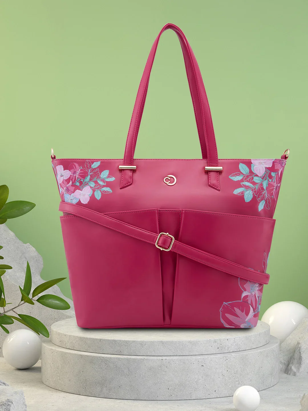 Caprese Shanaya Printed Medium Burgundy Tote Bag - Image 13
