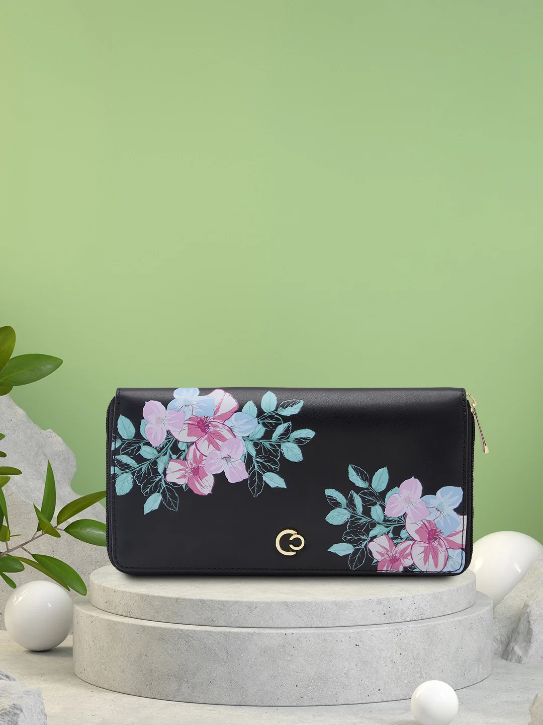 Caprese Shanaya Large Black Printed Zip Around Wallet - Image 2