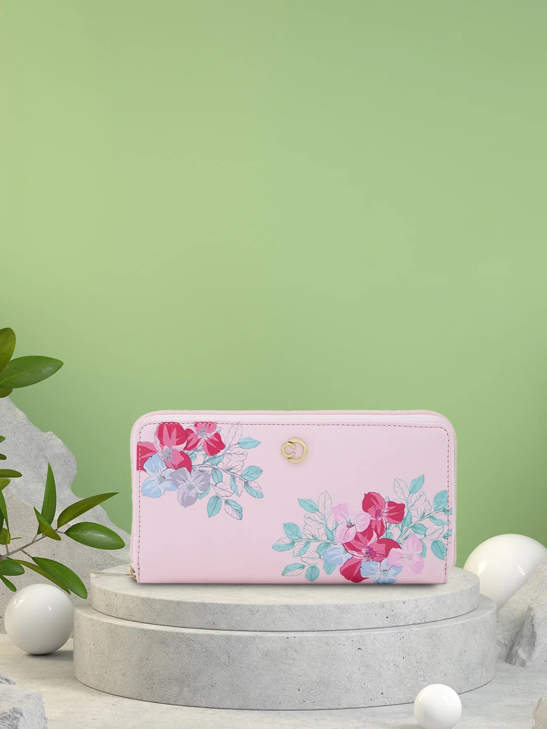 Caprese Shanaya Printed Large Pink Zip Around Wallet - Image 2