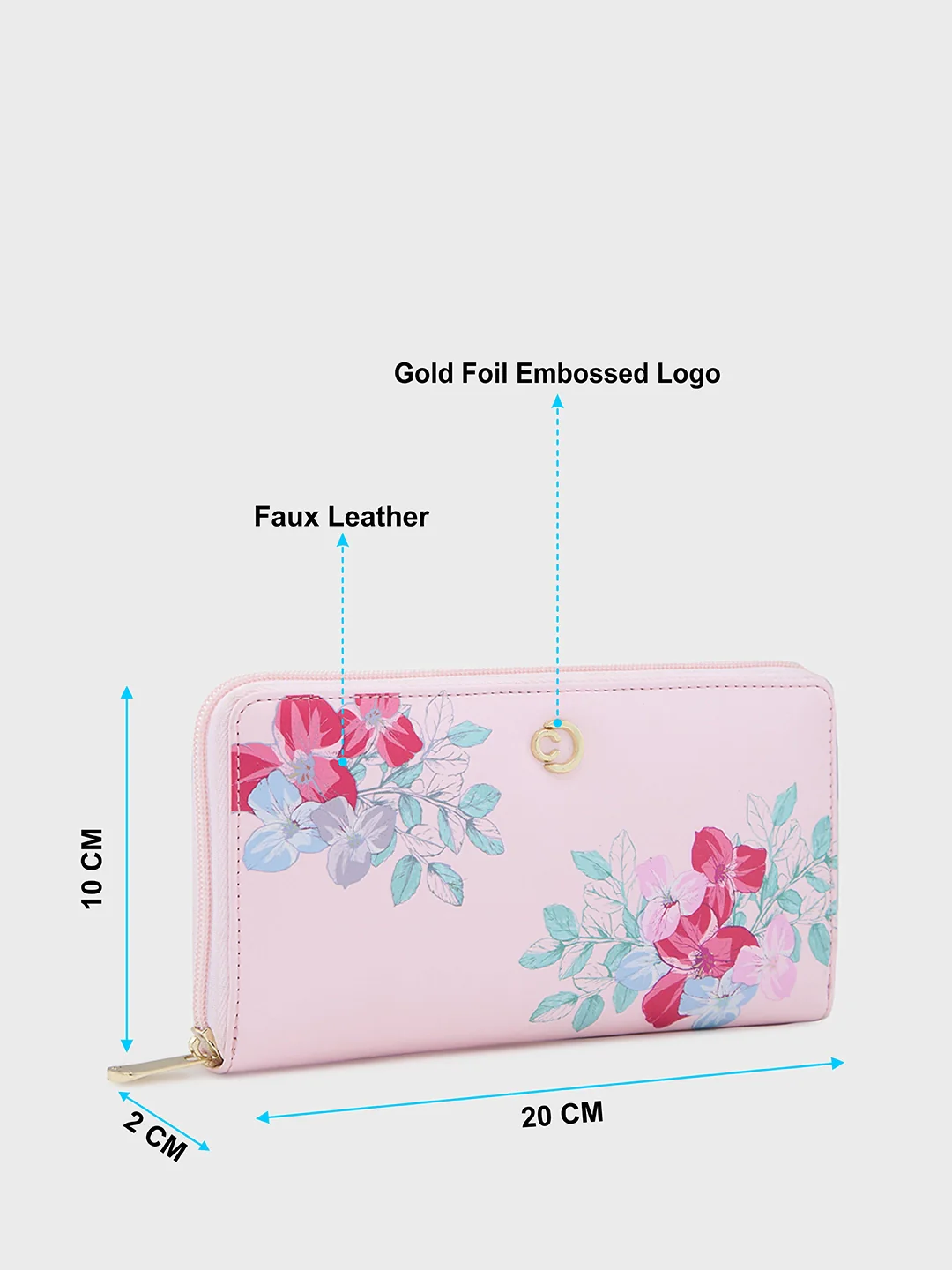 Caprese Shanaya Printed Large Pink Zip Around Wallet - Image 6