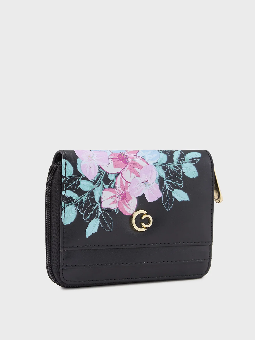 Caprese Shanaya Printed Small Black Zip Around Wallet - Image 4