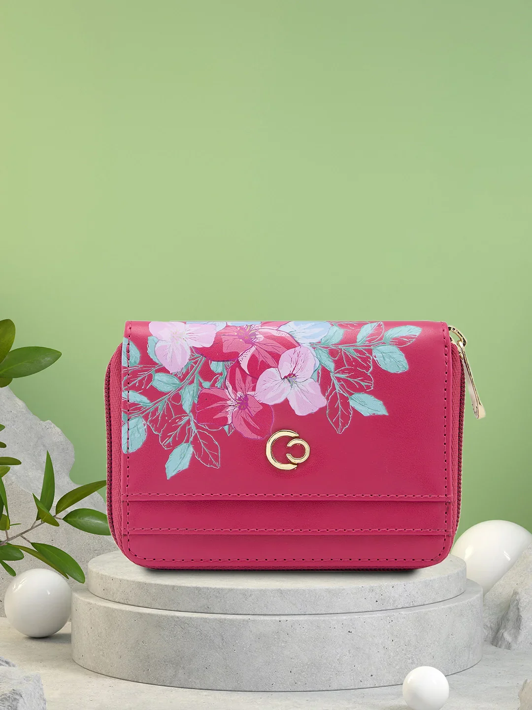 Caprese Shanaya Printed Small Burgundy Zip Around Wallet - Image 2