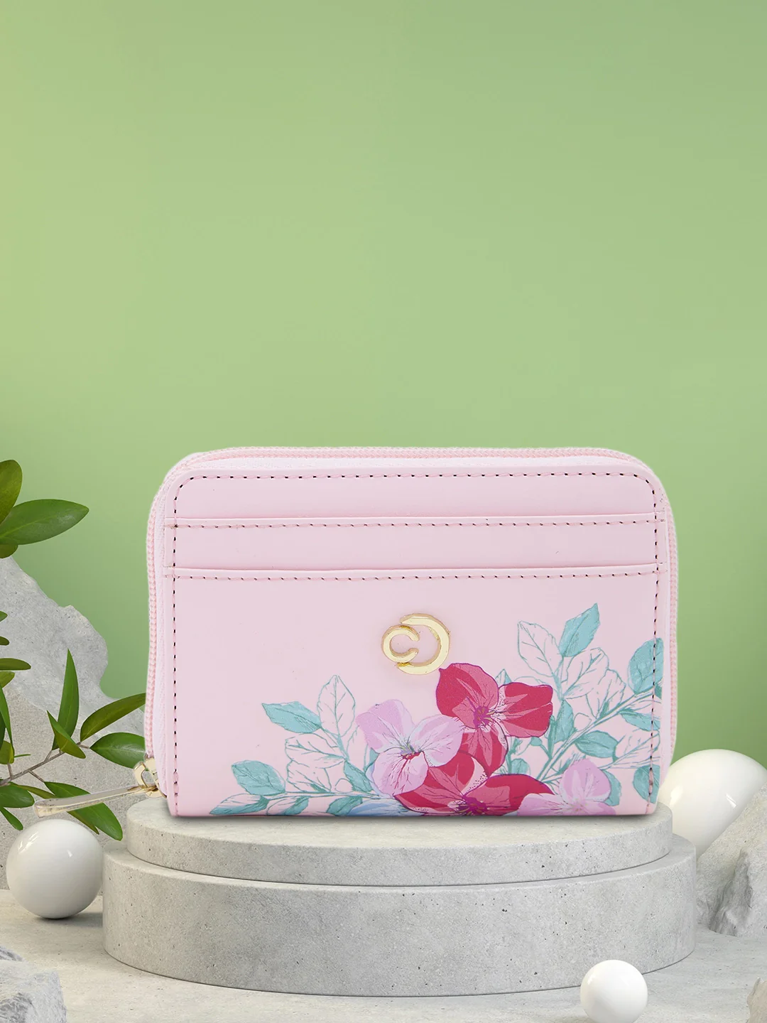 Caprese Shanaya Printed Small Pink Zip Around Wallet - Image 2