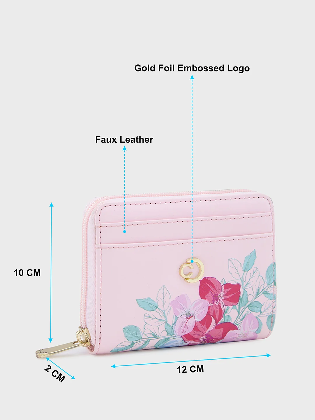 Caprese Shanaya Printed Small Pink Zip Around Wallet - Image 6