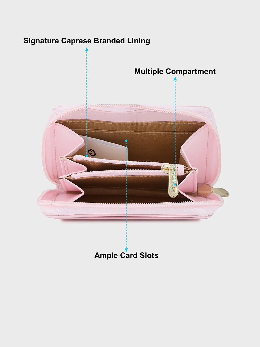 Caprese Shanaya Printed Small Pink Zip Around Wallet - Image 7
