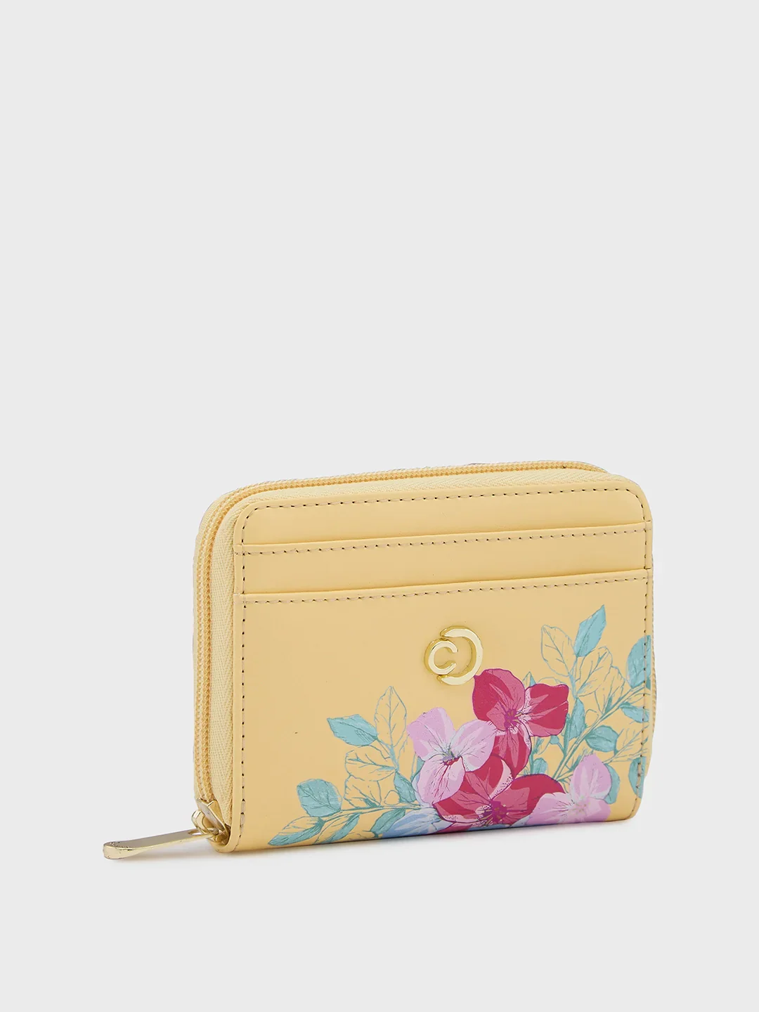 Caprese Shanaya Printed Small Yellow Zip Around Wallet - Image 4