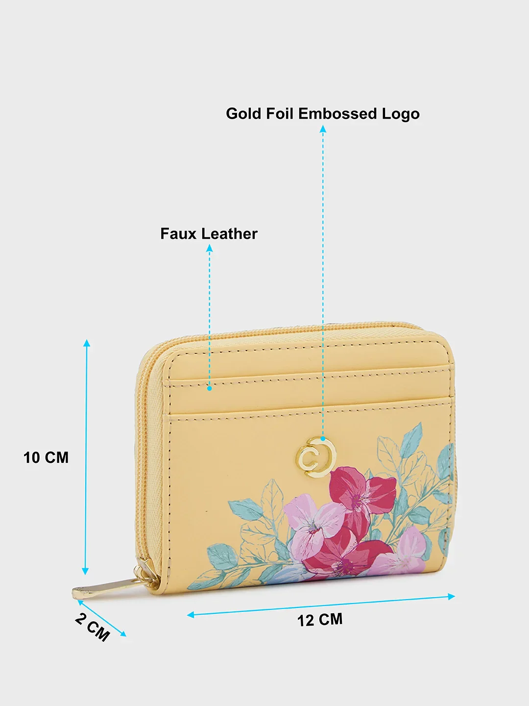 Caprese Shanaya Printed Small Yellow Zip Around Wallet - Image 6