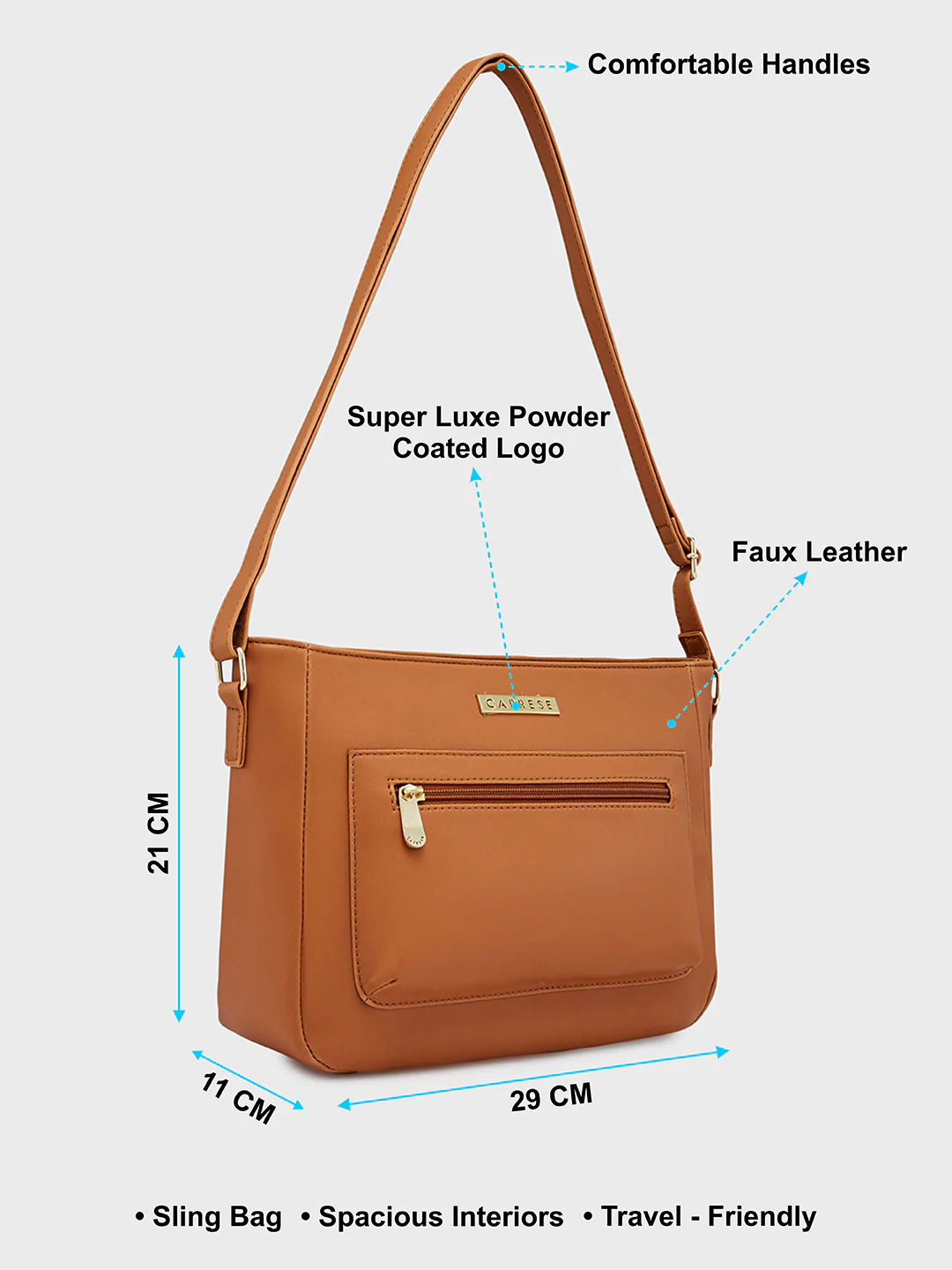 Caprese Shanon Large Tan Sling Bag - Image 7