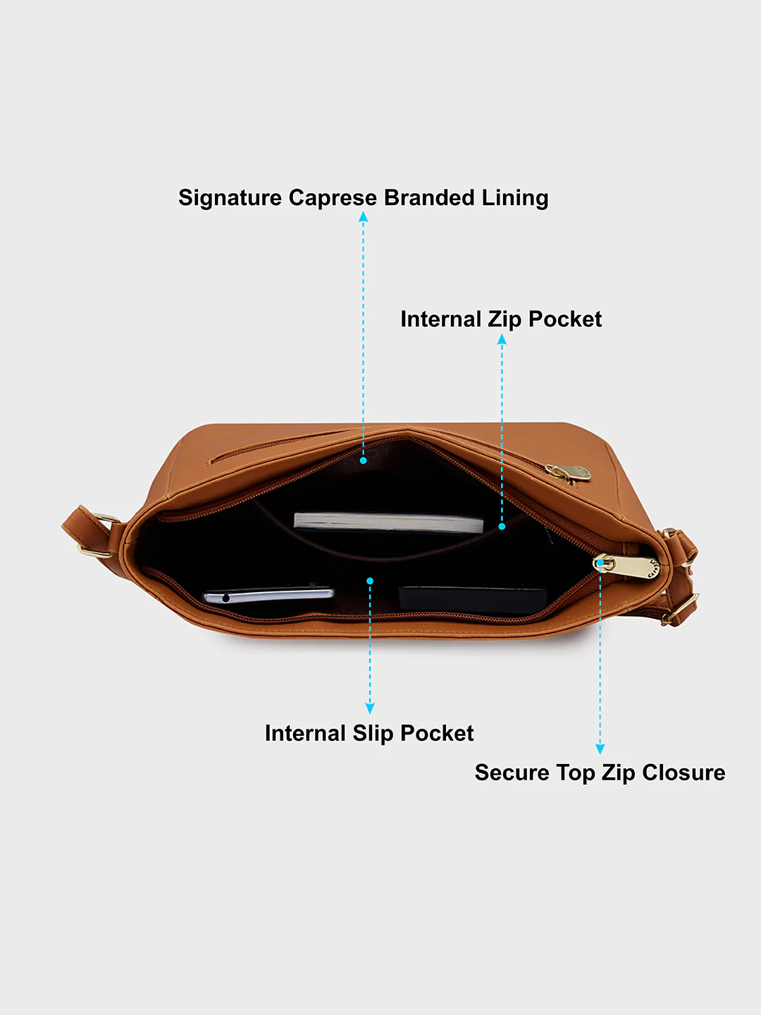 Caprese Shanon Large Tan Sling Bag - Image 8