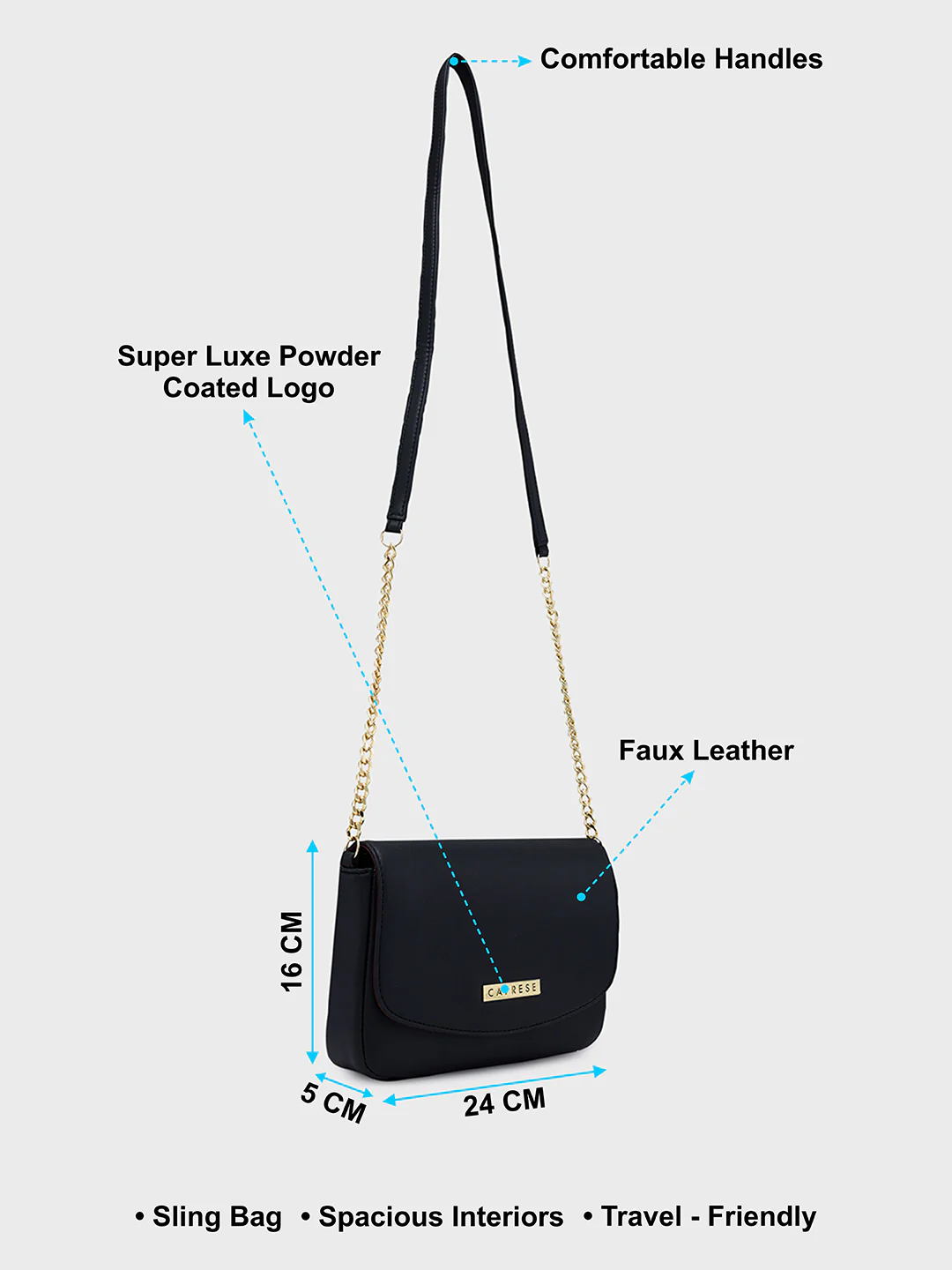 Caprese Shaun Small Black Sling Bag - Image 6