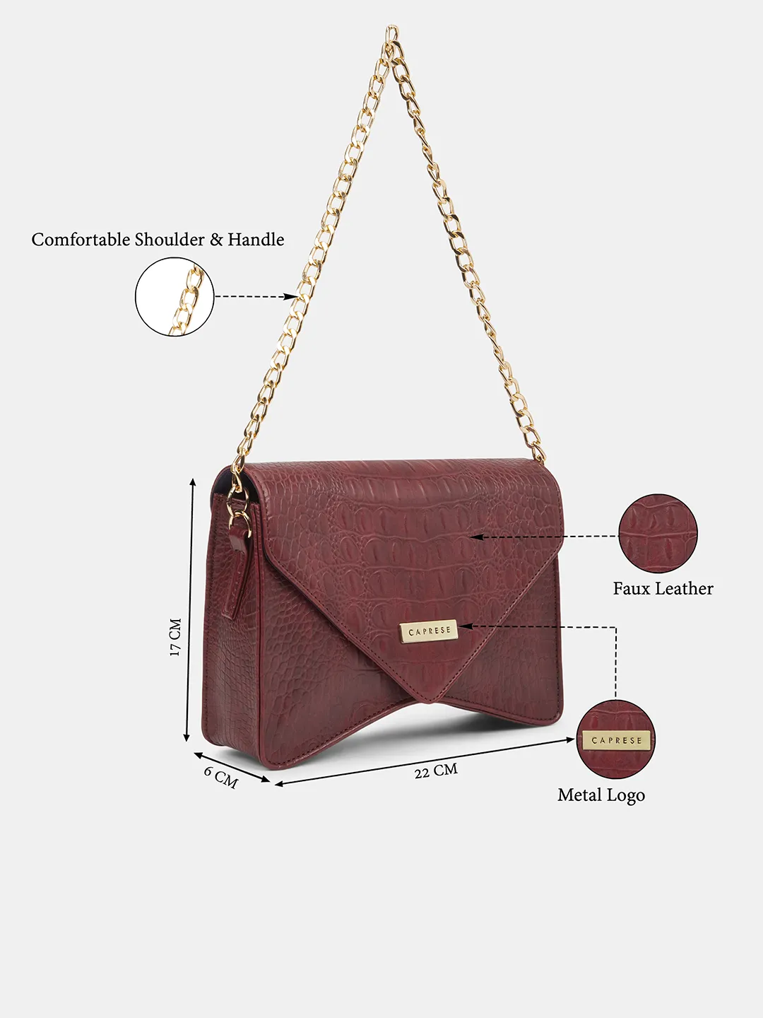 Caprese Shaya Small Cherry Red Baguette Bag - Image 3
