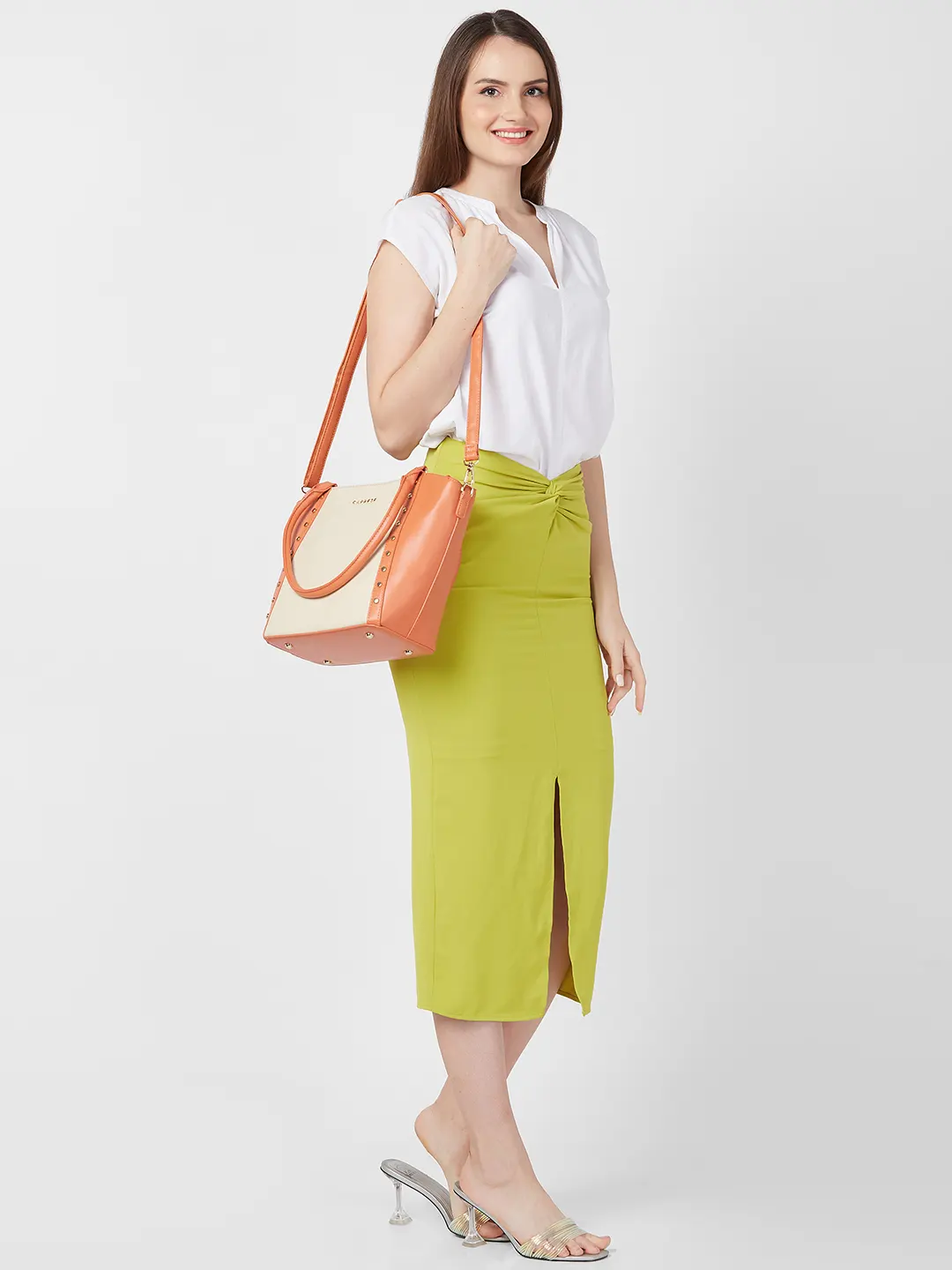 Caprese Shelby Medium Beige Satchel Bag - Image 14