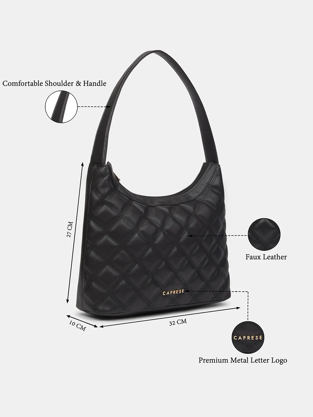 Caprese Shereen Large Black Baguette Bag - Image 3