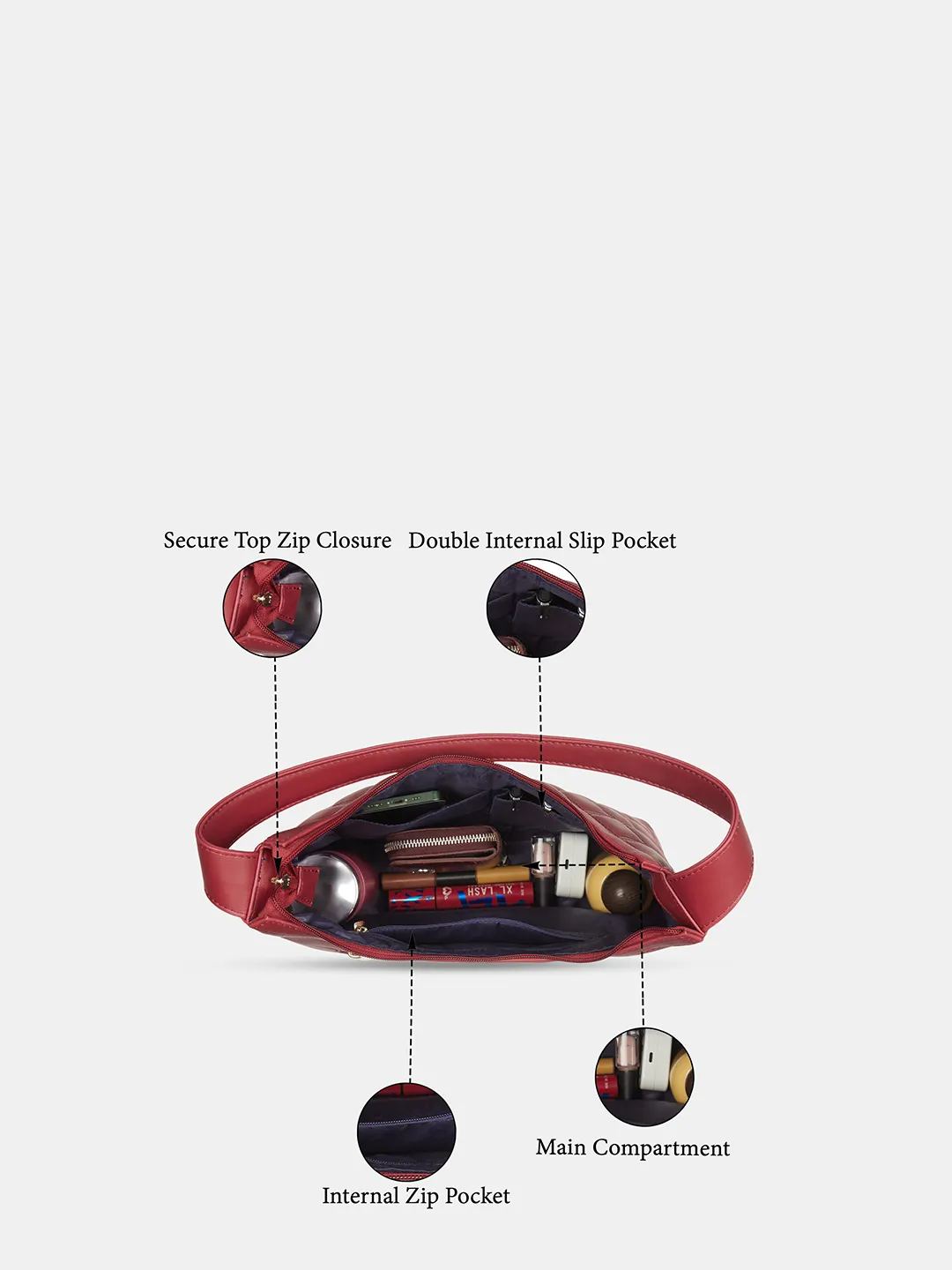 Caprese Shereen Large Cherry Red Baguette Bag - Image 4