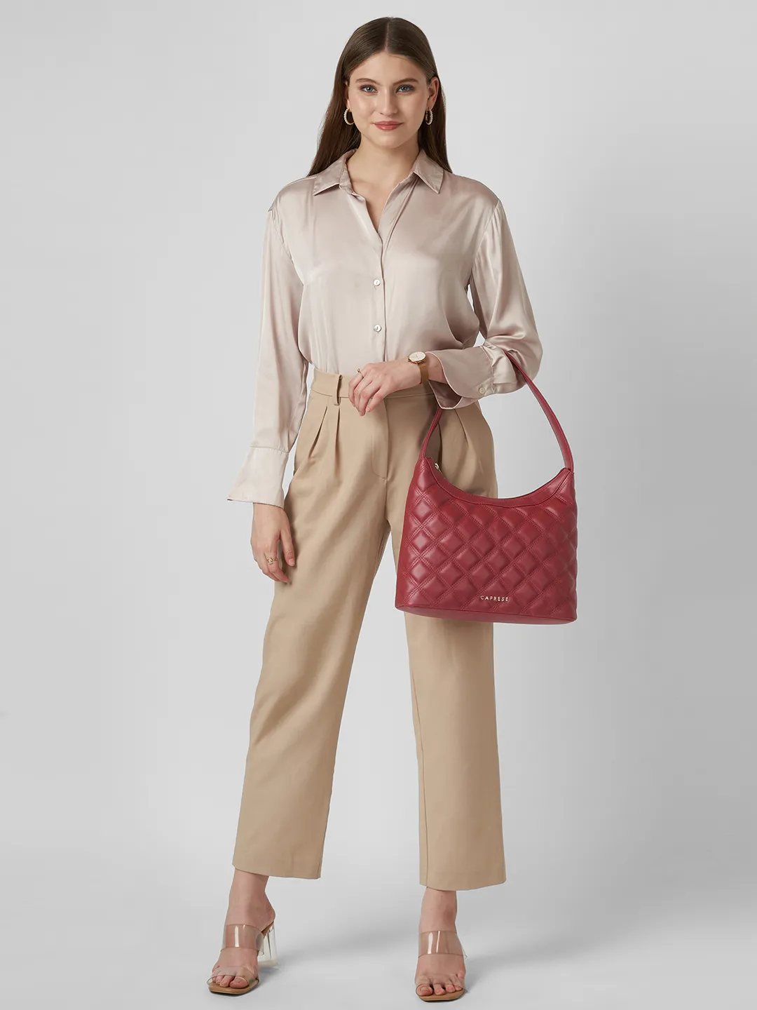 Caprese Shereen Large Cherry Red Baguette Bag - Image 8