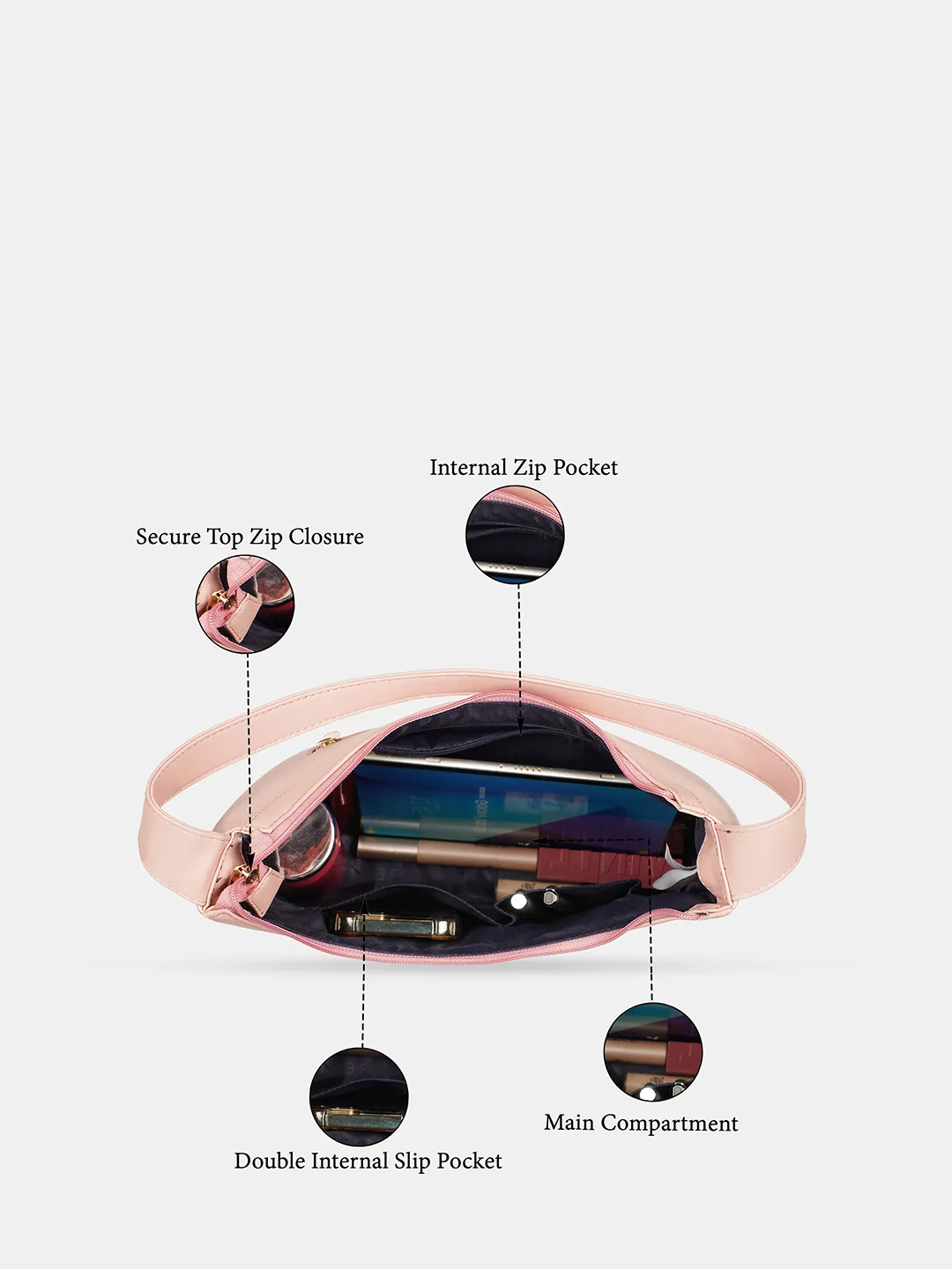 Caprese Shereen Large Dark Pink Baguette Bag - Image 4