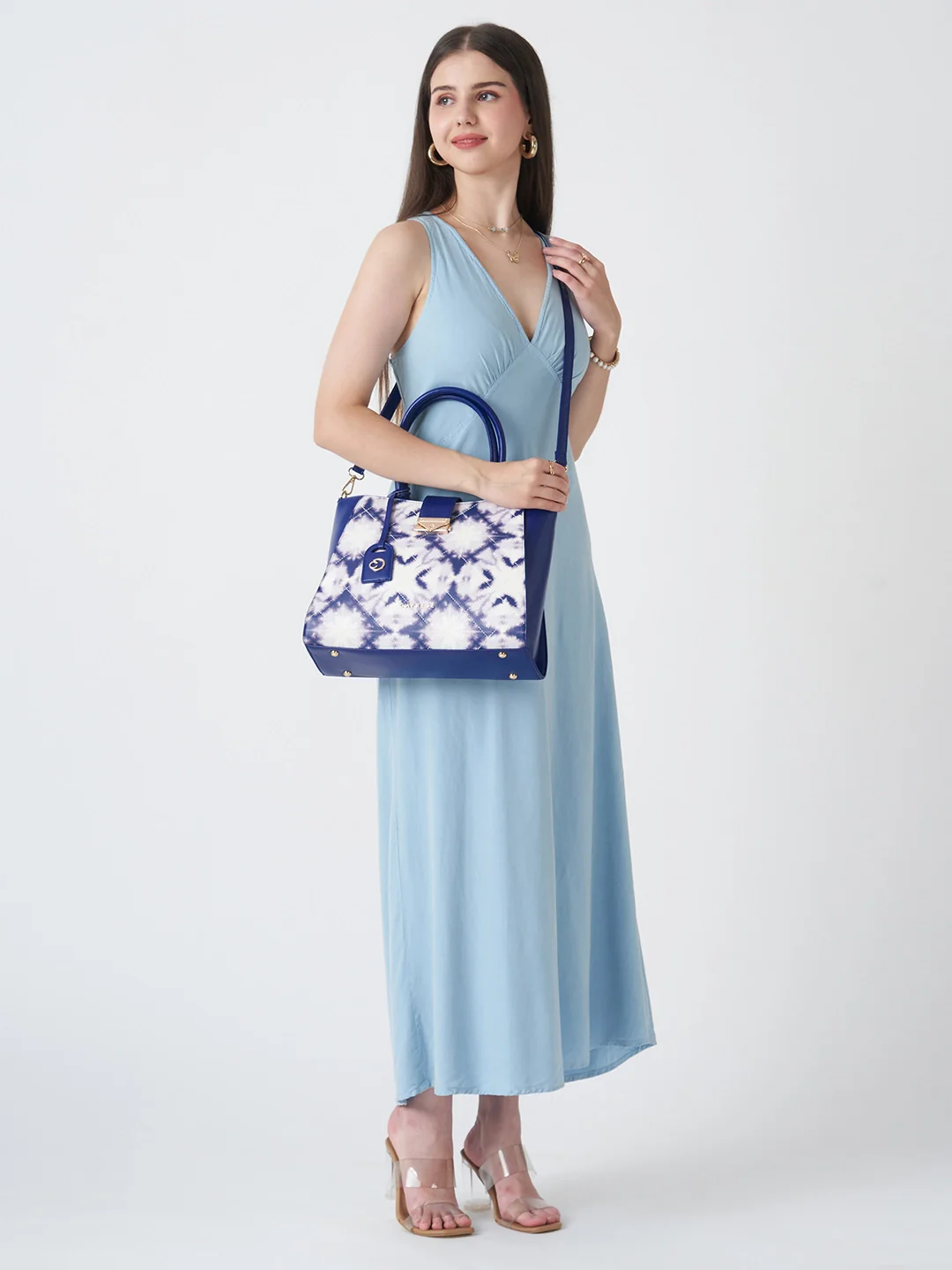 Caprese Shibori Large Blue Satchel Bag - Image 9