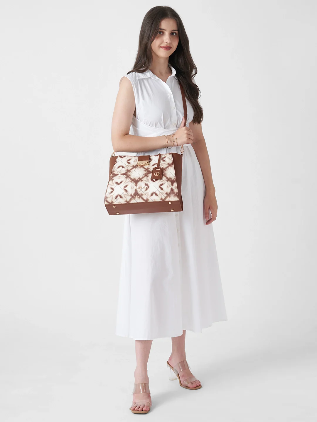 Caprese Shibori Large Brown Satchel Bag - Image 9