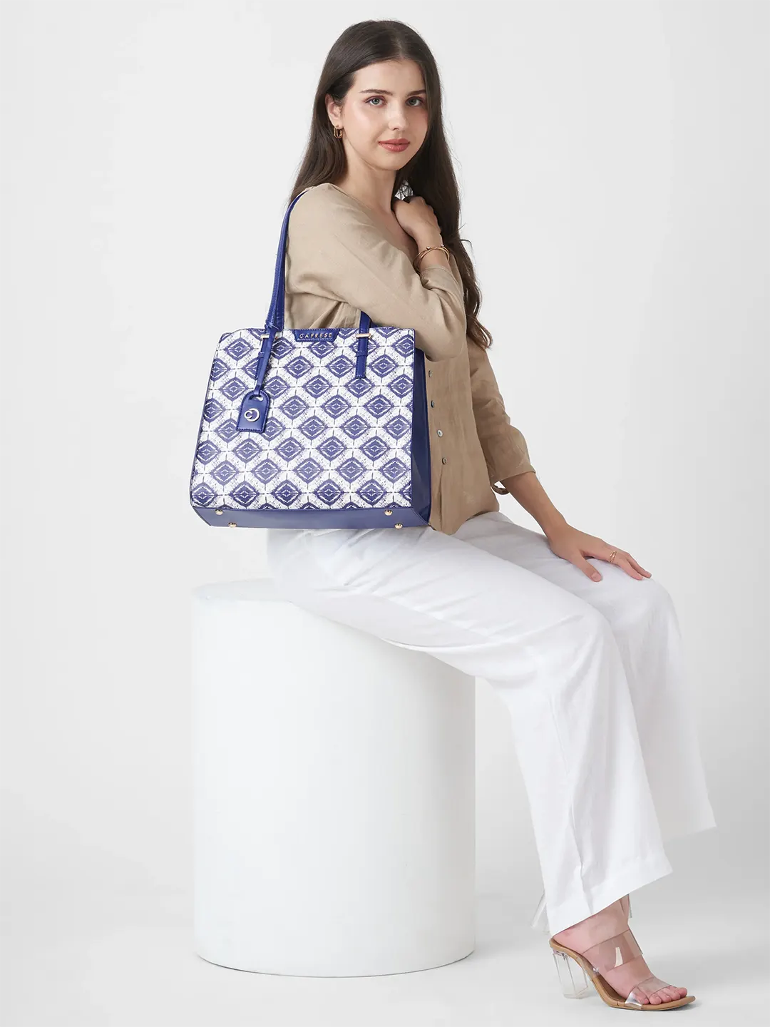 Caprese Shibori Medium Blue Satchel Bag - Image 10