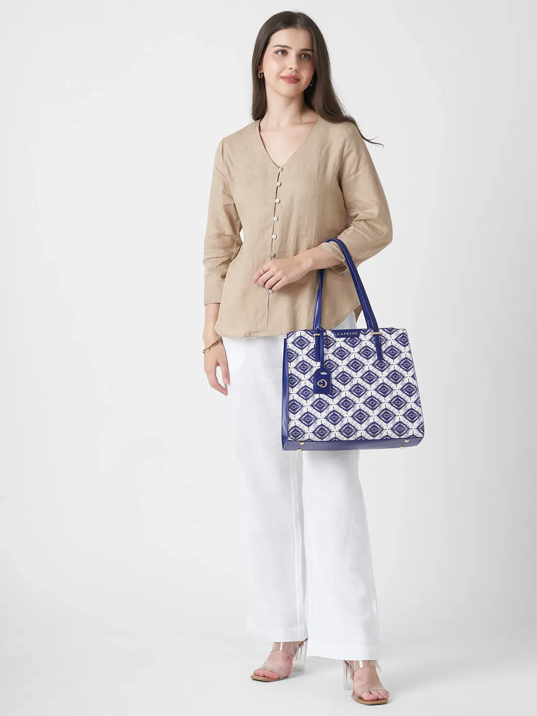 Caprese Shibori Medium Blue Satchel Bag - Image 9