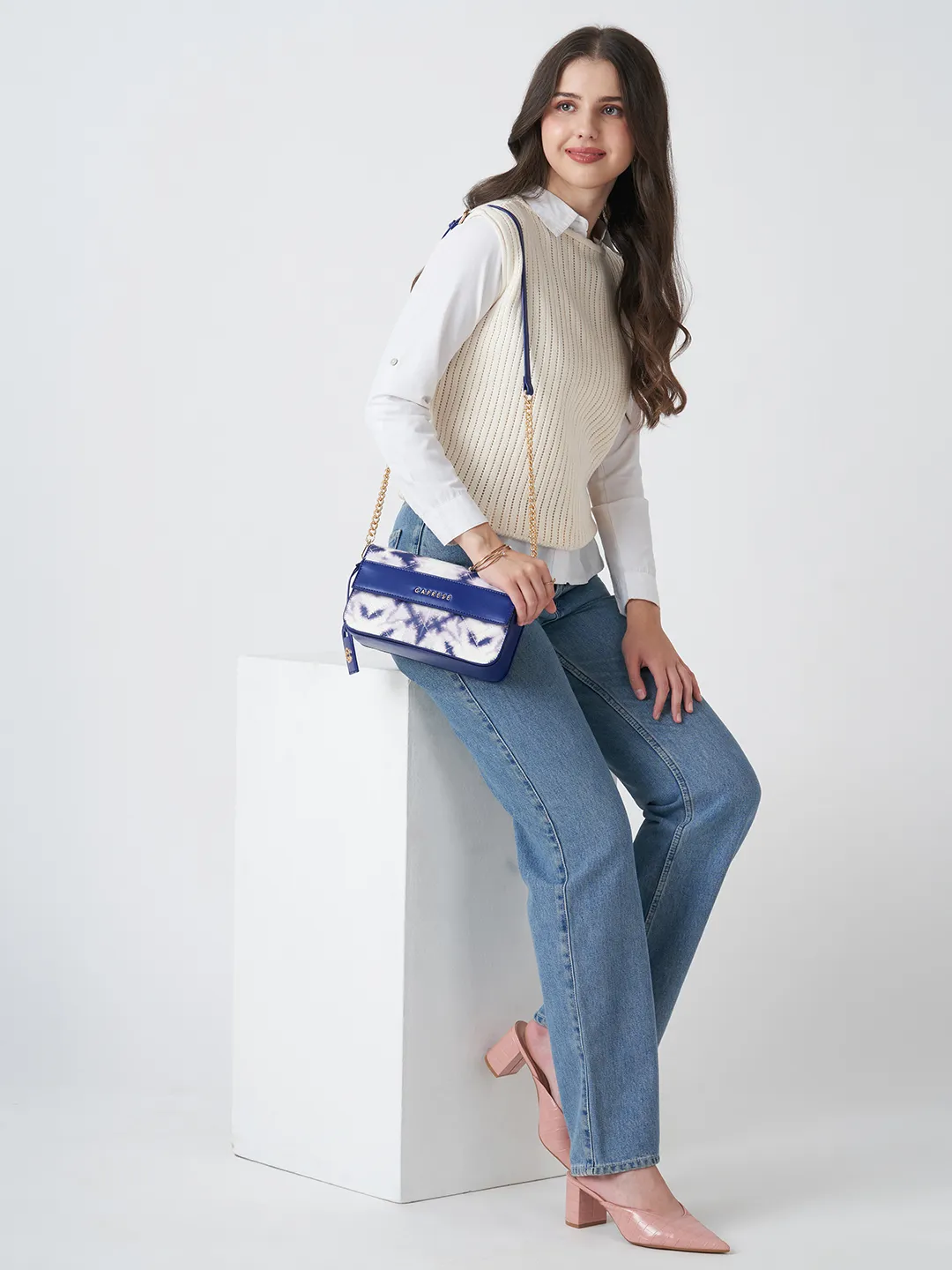 Caprese Shibori Medium Blue Sling Bag - Image 10