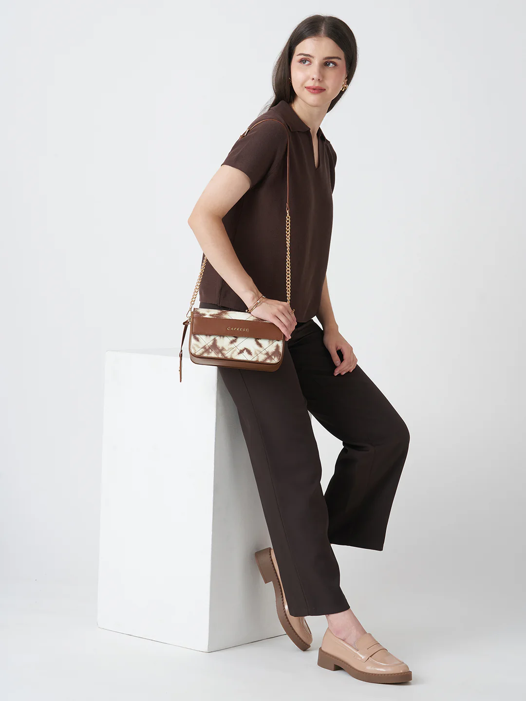 Caprese Shibori Medium Brown Sling Bag - Image 10