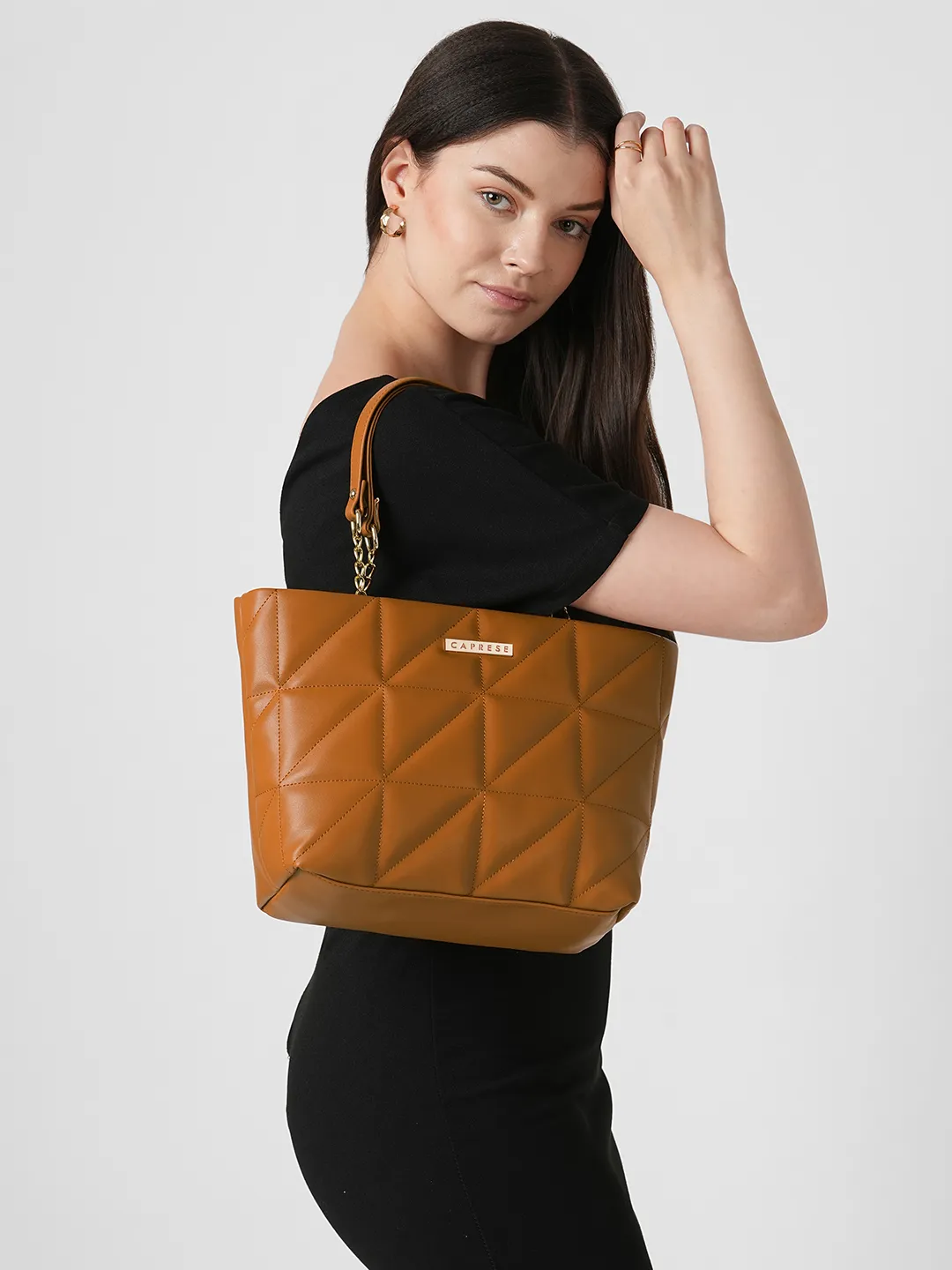 Caprese Shine Small Tan Tote Bag - Image 2