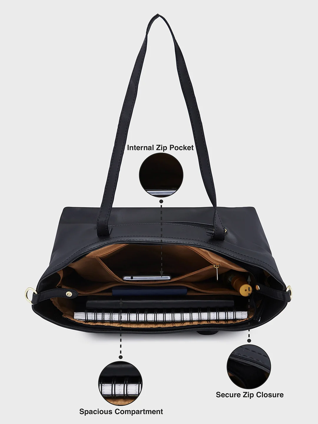 Caprese Shyla Large Black Tote Bag - Image 7