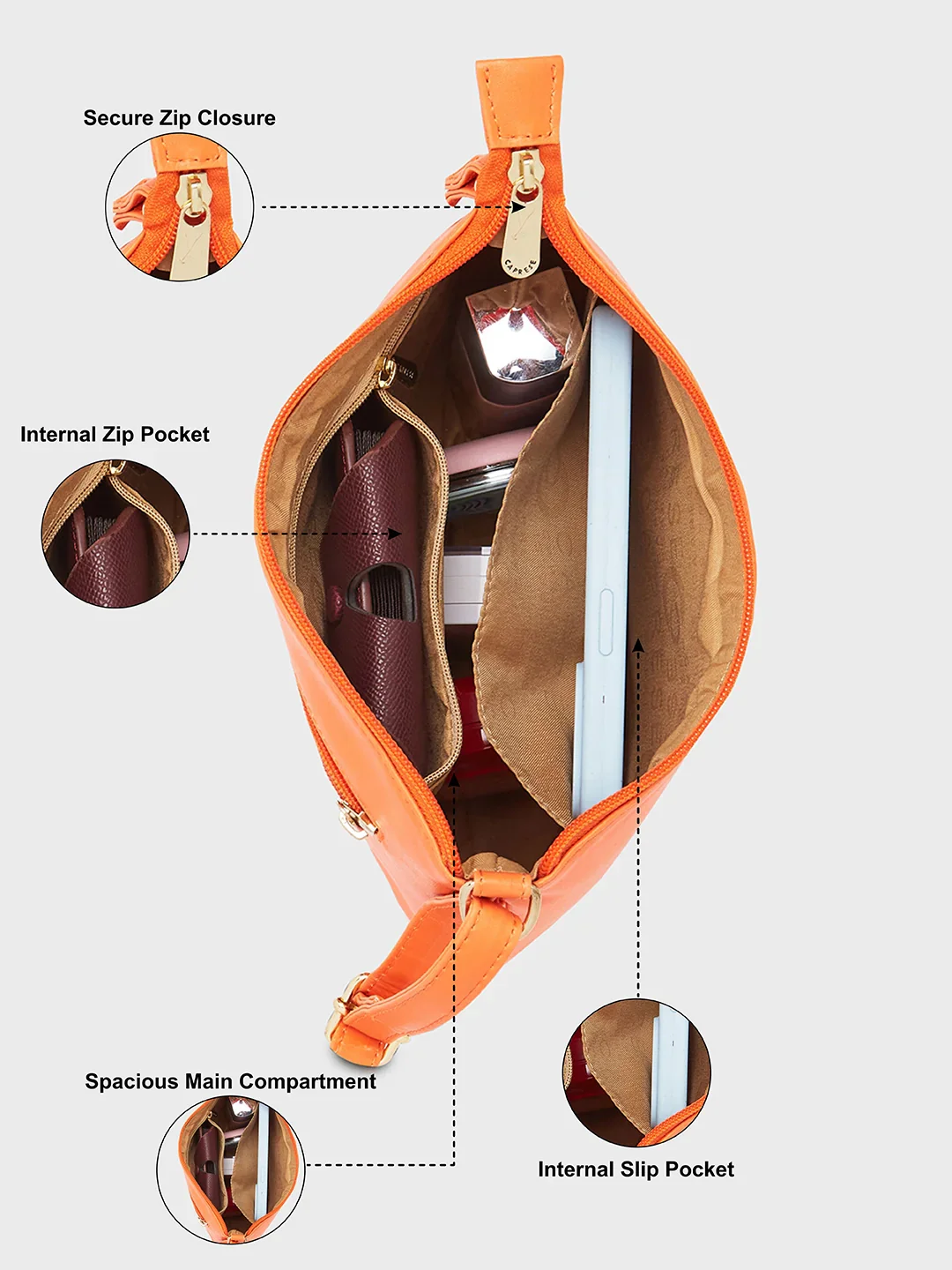 Caprese Shyla Small Orange Sling Bag - Image 4