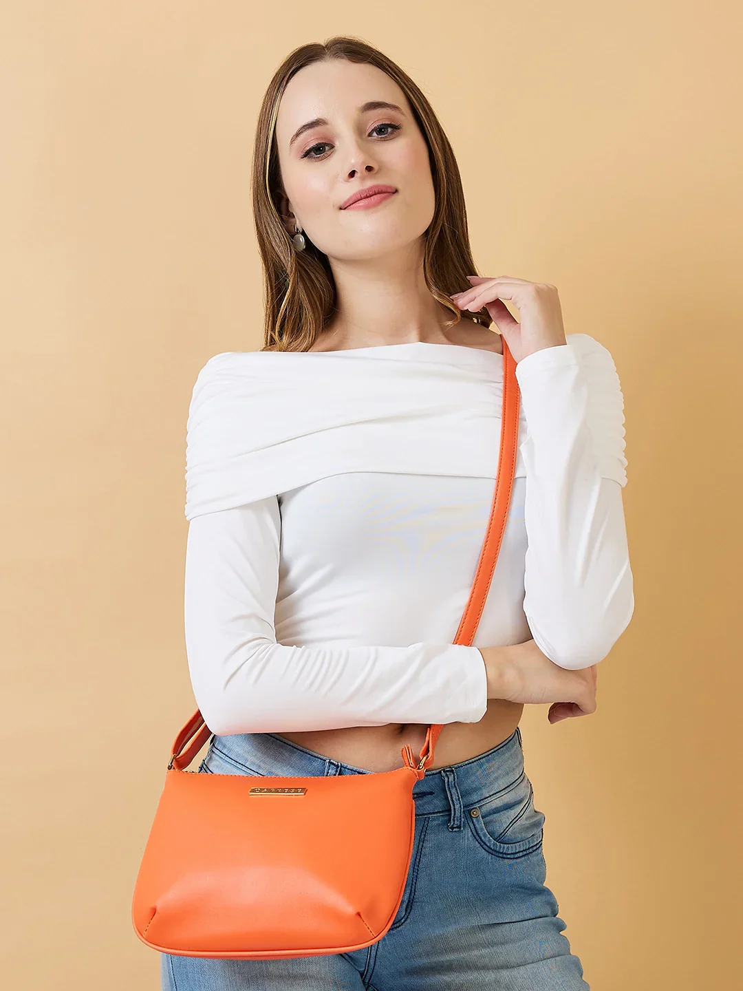 Caprese Shyla Small Orange Sling Bag - Image 9