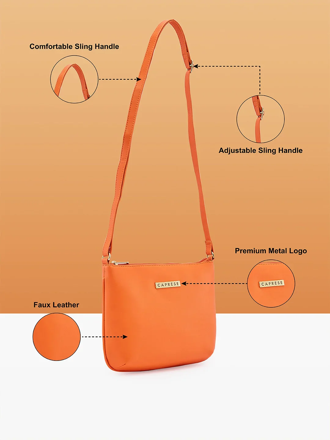 Caprese Shyla Small Peach Sling Bag - Image 4