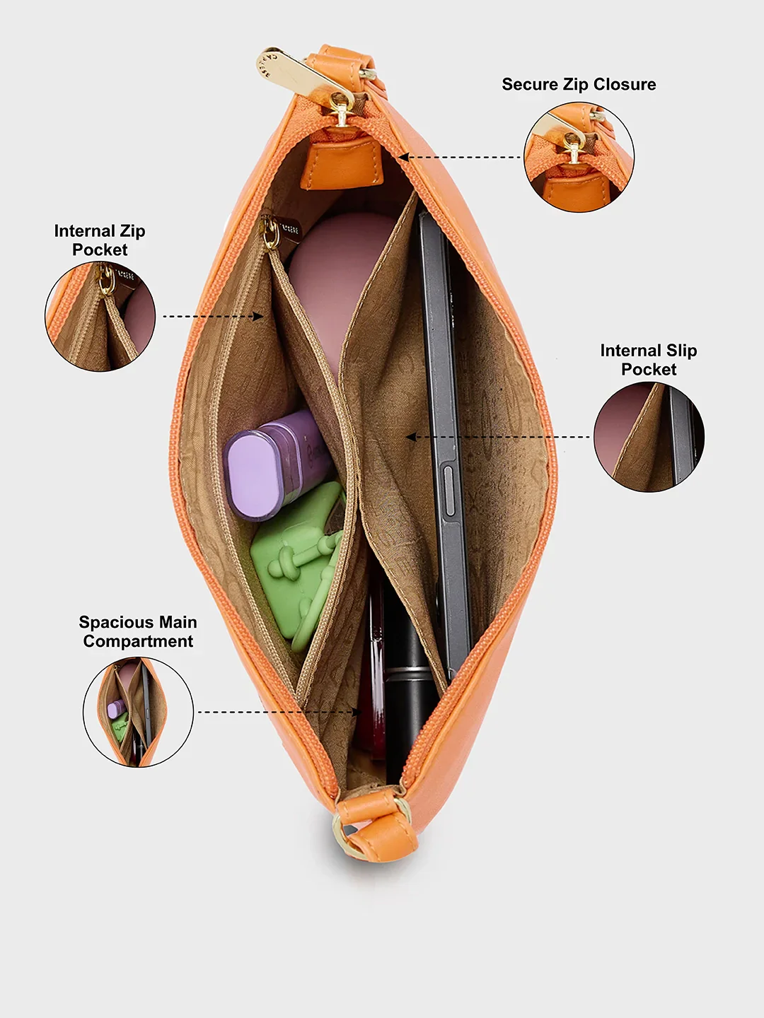 Caprese Shyla Small Peach Sling Bag - Image 5