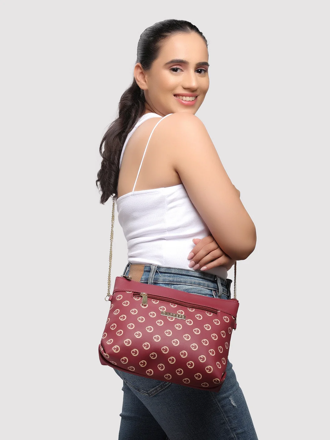 Caprese Siesta Small Maroon Sling Bag - Image 2