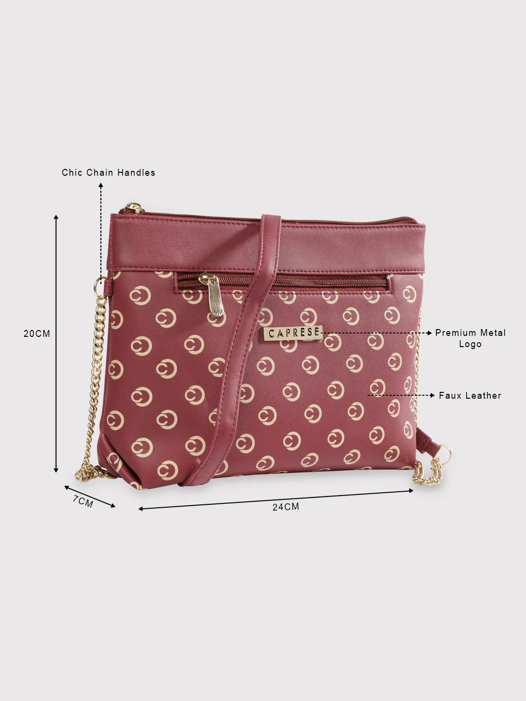 Caprese Siesta Small Maroon Sling Bag - Image 3