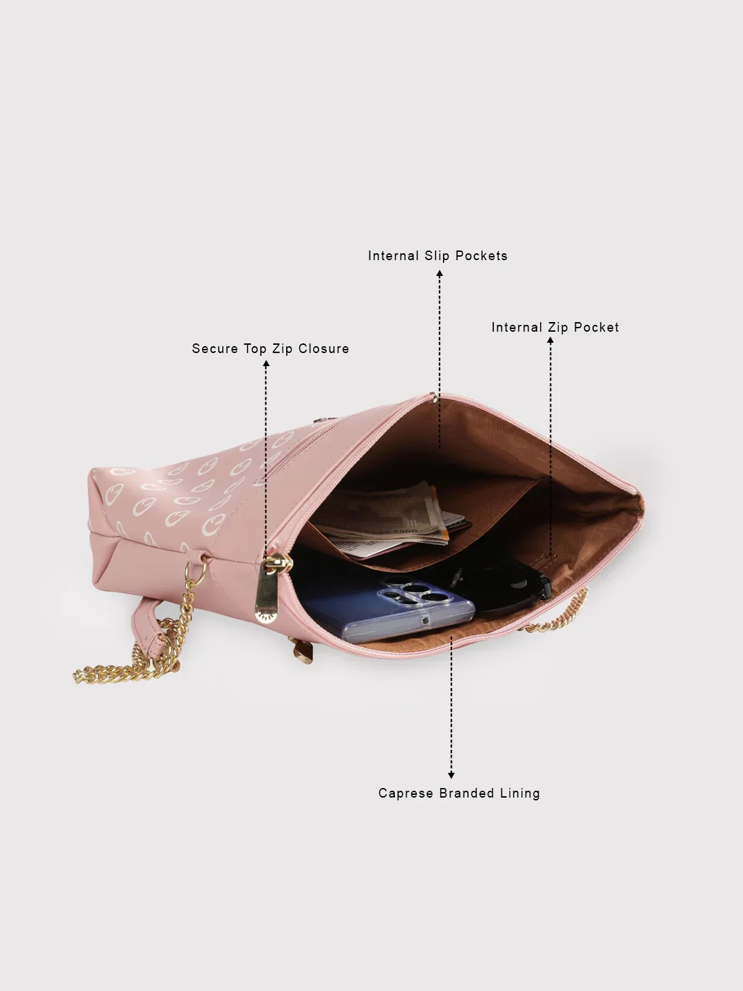 Caprese Siesta Small Powder Pink Sling Bag - Image 4