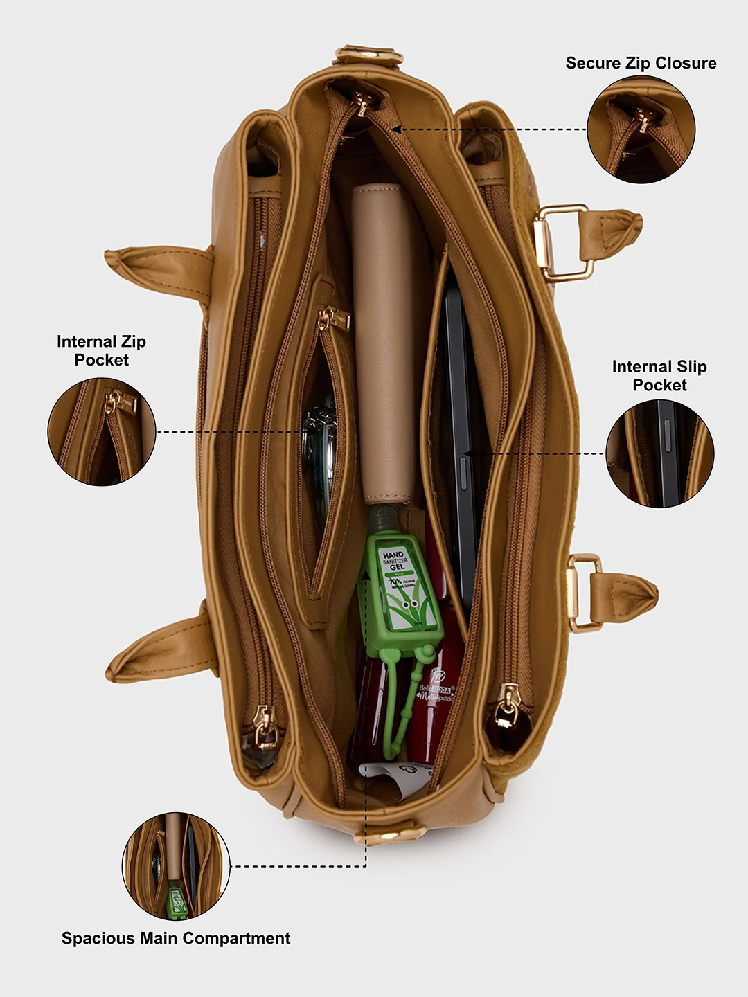 Caprese Siji Tresna Large Brown Satchel Bag - Image 7