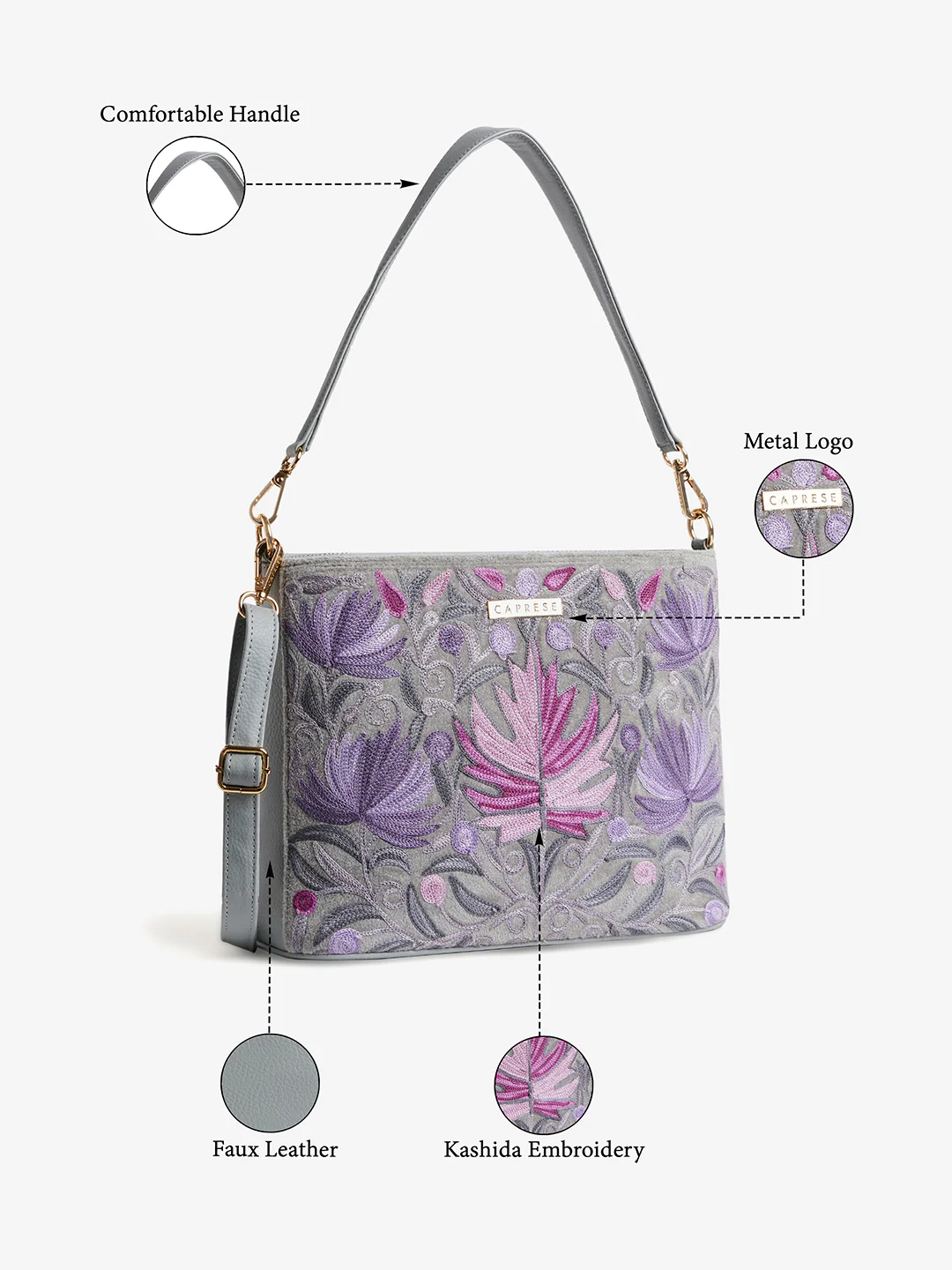 Caprese Siji Tresna Large Grey Crossbody Bag - Image 8