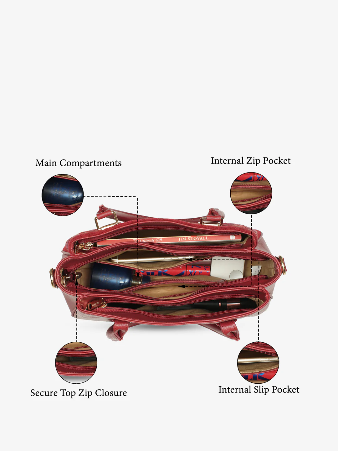 Caprese Siji Tresna Large Red Satchel Bag - Image 7