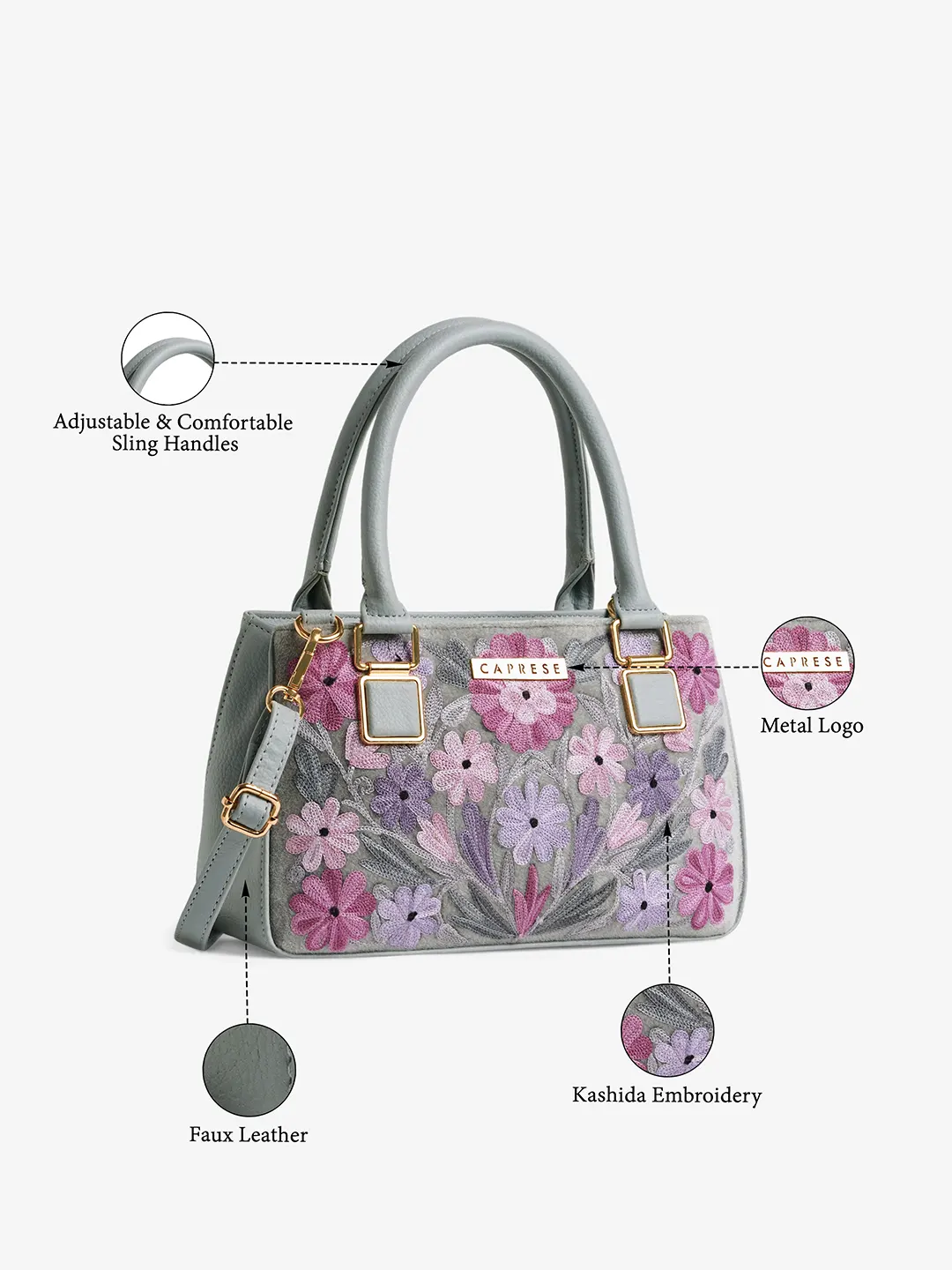 Caprese Siji Tresna Medium Grey Satchel Bag - Image 8